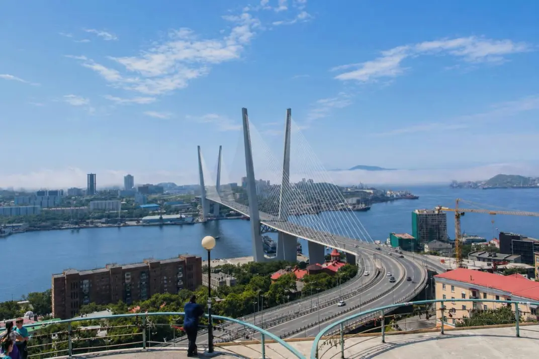 Вид с сопки Орлиное Гнездо на Золотой мост и бухту Золотой Рог