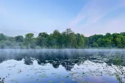 Пейзаж с туманной рекой Сурой рано утром